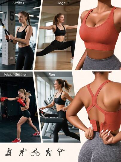 Seamless Shockproof Sports BH Lightweight Breathable Yoga Gentle Workouts, Back Beauty, Wireless Support, Padded, Comfy Base Vest Top view 4