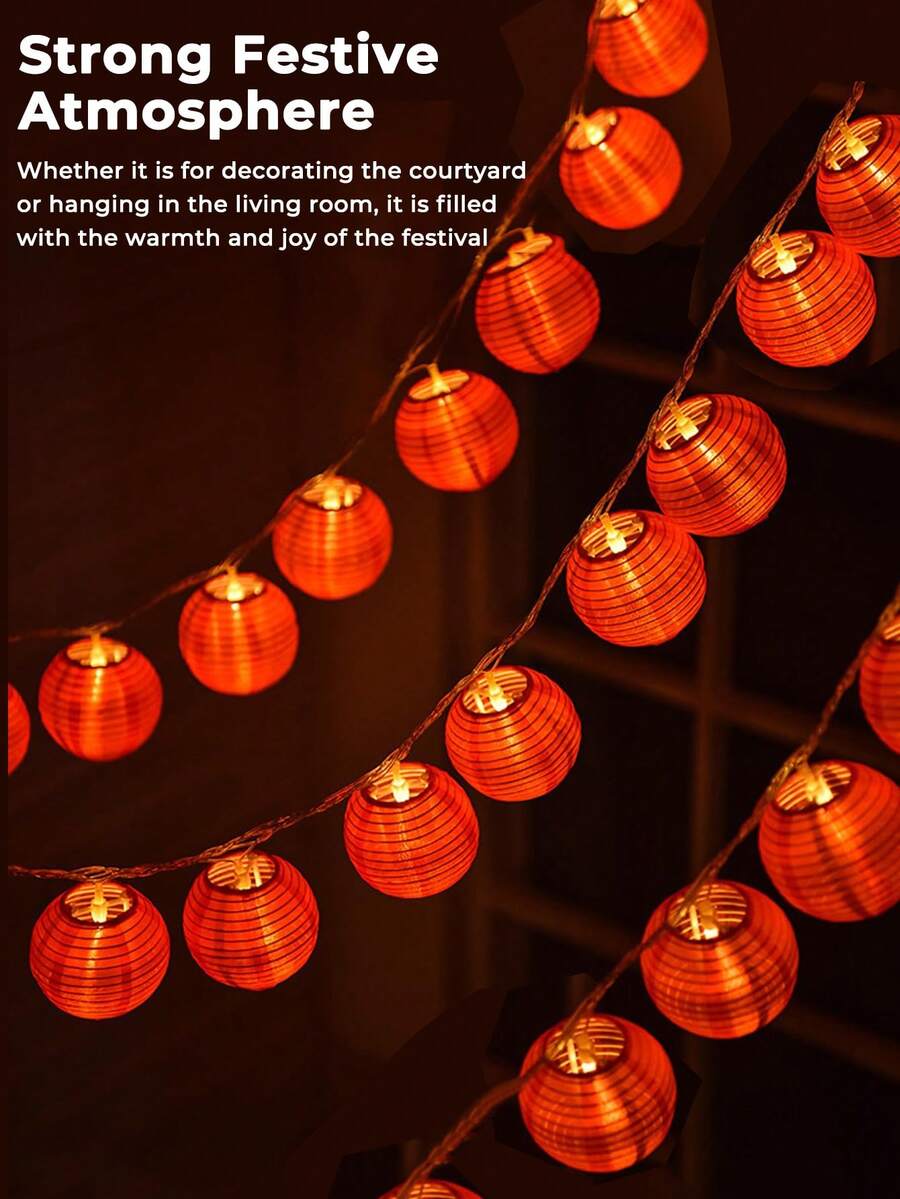 150厘米/300厘米 10/20灯 红色纸灯笼串灯，中国新年灯笼，农历新年室内照明，电池供电悬挂式灯笼串灯，适用于中国新年装饰、春节、婚礼、派对装饰、圣诞节、元宵节、市场、餐厅、庙会、聚会、广场、摄影和家居照明装饰