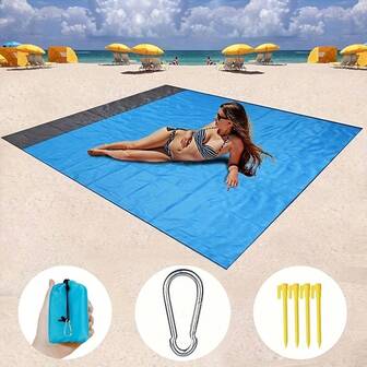 防水防沙沙滩垫，可容纳6人，便携式户外毯，适合旅行、露营、徒步和野餐 - 防污、可机洗，涤纶平纹四季通用露营装备，200x210厘米，轻便防沙野餐垫，适合旅行、露营、徒步 - 享受舒适的户外活动