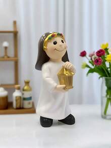 Estatueta decorativa de menina do Ramadã (1 peça), mini, fofa e durável, ideal para decoração do Eid, podendo ser usada em escritórios, lareiras, mesas de jantar e outros ambientes domésticos. - Multicolorido - Ver 10