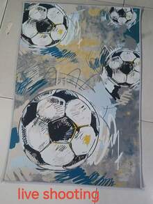 1 Stück Sportthemen Teppich mit Fußball- und Basketball-Mustern, geeignet für Kinderzimmer, Wohnzimmer, Schlafzimmer, waschbar und strapazierfähiger Teppich für Innen und Außen