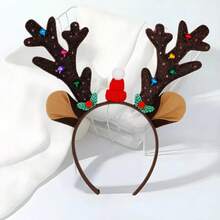 3件套圣诞鹿角头饰，包括薄纱裙、袜子、铃铛鹿角发夹、闪光鹿角头饰和可爱派对头饰 - 彩色 - 查看 6