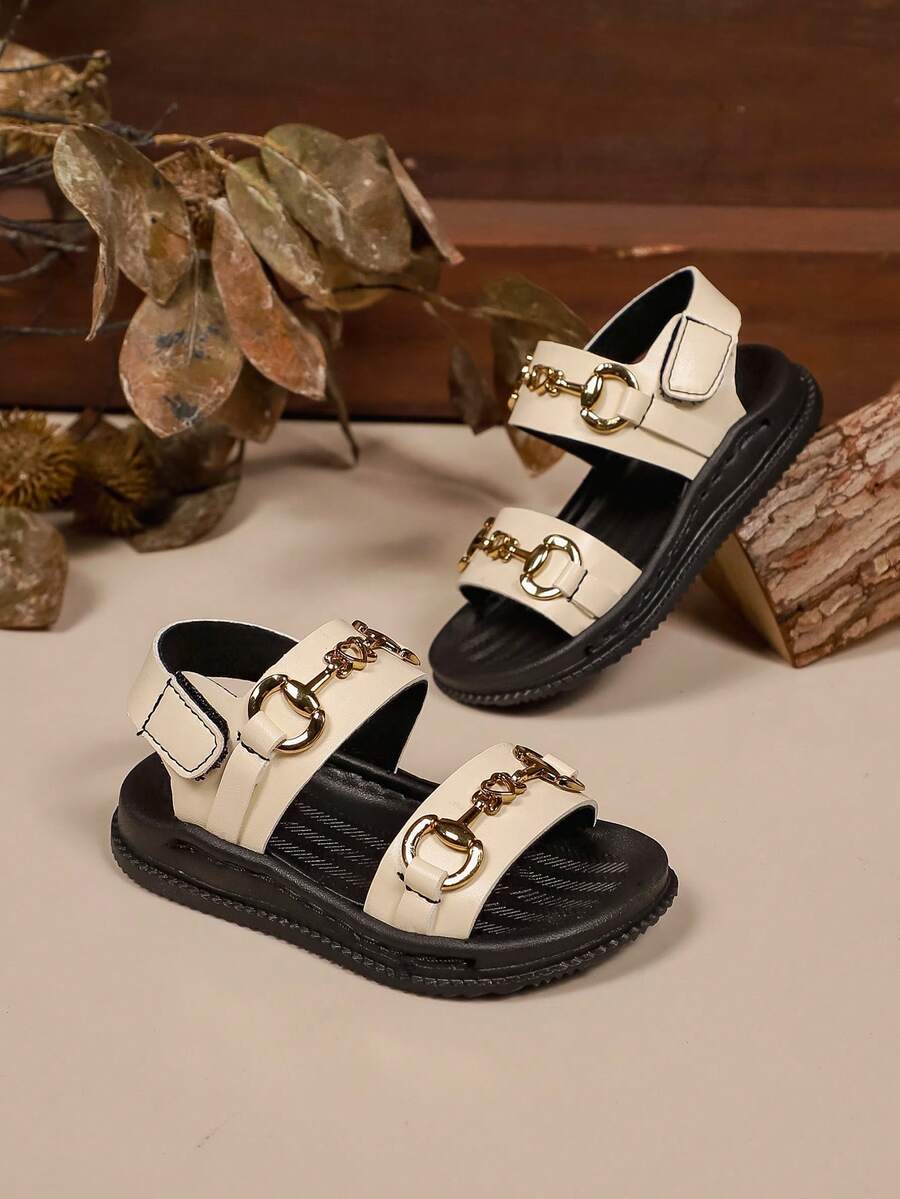 时尚休闲幼儿男女童罗马凉鞋，新款婴儿平底凉鞋，简约百搭舒适步行鞋 - 米色 - 查看 1