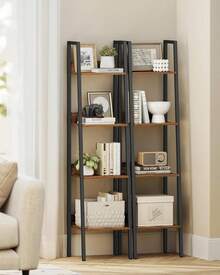 Ladder Shelf, 4-Tier Bookcase For Home Office, Free Standing Storage Shelves For Living Room, Kitchen, Steel Frame, Easy To Assemble, Industrial Rustic Brown And Black - Chocolate Brown - View 4