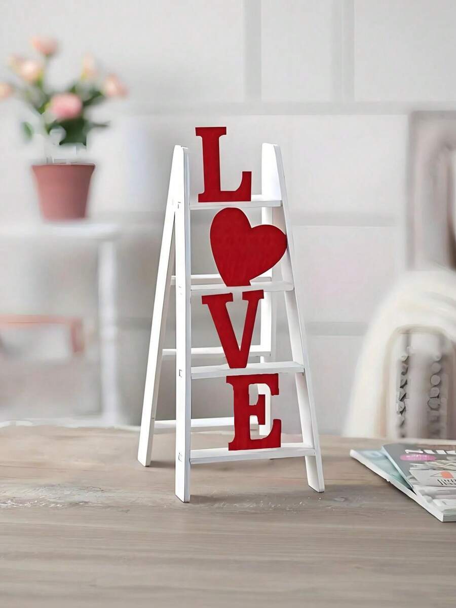 1pc Handmade Love Letter Ladder Ornament – Wooden & Acrylic Tabletop Decor | For Valentine's Day/Weddings, Home (Living Room/Bedroom/Kitchen) & Office Desk Decor - Multicolor - View 1
