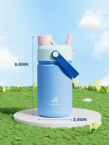 12oz Stainless Steel Insulated Cup: 2-In-1 Straw Lid, Leak-Proof Insulated Cup, Easy To Clean, Suitable For School, Travel, Playtime, And Gifting - Pink and Blue Color Blocking - View 6