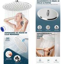 Presión Cabeza De Ducha De Agua De Lluvia, 304 De Acero Inoxidable Ducha De , 12 Inch Regadera Cuadrada,1/2" Conector, Rotación De 366 Grados,Ultra Fino Ahorro De Agua Regaderas Fijas(10 Pulgadas Redondo) - Multicolor - Ver 1