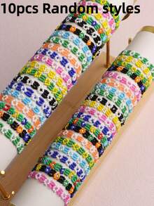 10Pcs/Lot Fashion Artistic Elegant Sweet Colorful Small Flowers Rice Bead Women Men Bracelets Candy Color Bohemian Countryside Styles Casual Party Gifts For Friends Daily Wearing Accessories