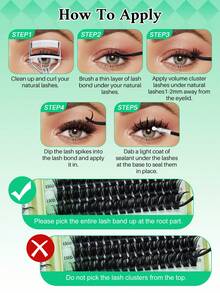 Lashsun Bộ 695 sợi mi giả riêng lẻ, độ cong D, 4 kiểu, độ dài hỗn hợp (mắt đơn/mắt nhọn/100D/150D), mi giả mềm mại và thoải mái, bền lâu, kèm dụng cụ gắn mi chuyên dụng, hoàn hảo cho người mới bắt đầu và người đã có kinh nghiệm, dễ dàng tự làm tại nhà, dùng để trang điểm hàng ngày. - màu đen - Xem 8