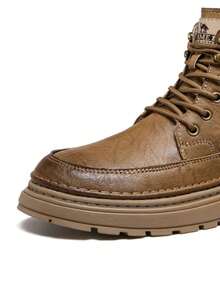 CAMEL CROWN Botas casuales para hombre para exteriores, botas de senderismo de otoño/invierno, botas con estilo Martens que aumentan la altura, suela gruesa antideslizante, botas de trabajo de media caña vintage con forro polar térmico