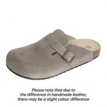 EVELLYHOOTD Women Men Genuine Suede Round Toe Cork Footbed Clogs Potato Shoes Slide Outdoor Gym Shoes With Arch Support Flat Clogs Retro Fashion Walking Shoes Slippers [Wide Feet PLS SIZE UP ] - Màu nâu nhạt - Xem 11