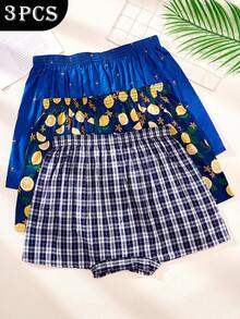 3pcs Men's Cotton Printed Classic Plaid Fashion Comfortable Aloe Vera Pants - Multicolor - View 2