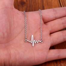 MONALLY Collar de acero inoxidable con diseño de electrocardiograma y latido del corazón para hombres, accesorio personalizado de estilo punk hip-hop, moda minimalista de uso diario - collar - Ver 6