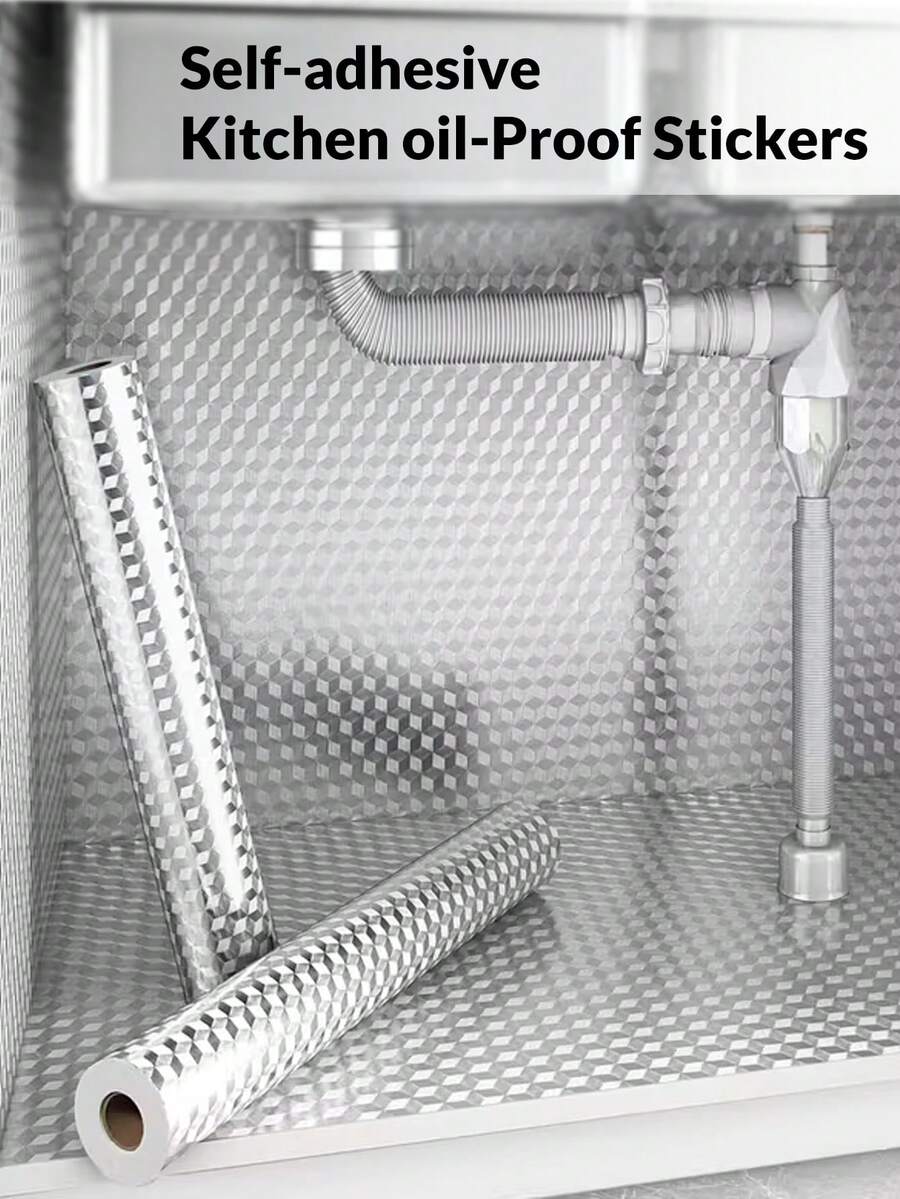 40厘米 x 2-4米 自粘铝箔防水耐热贴纸，厨房防油贴纸，适用于水槽/橱柜/抽屉