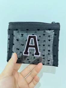 Borsetta trasparente a forma di cuore carina, mini borsa portaoggetti - Asciugamano con lettere ricamate da A a Z, borsa cosmetica portatile multifunzionale, organizer per rossetti e prodotti per la cura della pelle, borsa trucco con chiusura lampo in rete, borsa da viaggio per cosmetici, borsa da toilette in rete, borsa per imballaggio e conservazione, minimalista di alta qualità, borsa portaoggetti, adatta per dormitorio, viaggio, lavoro, nuoto, conservazione domestica - Multicolore - Visualizzare 6