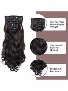 7 Piece Set 16 Clips Synthetic 24 Inch Long Curly Hair Wig Heat Resistant Hair Clip Gradient Black Brown Gold Ladies - Brown - View 5