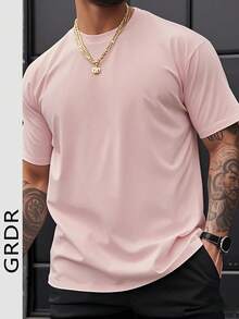 GRDR Camiseta de manga corta de cuello redondo de unicolor minimalista y de moda para hombres, adecuada para uso casual diario - Rosa - Ver 6