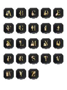 6-Compartment Portable Pill Box, Gold Flower & Letter Pattern, Capsule Storage Case, Travel Medication Box, Mini Pill Organizer, A-Z Letters, 6-Grid Tablet Organizer, Travel Mini Pill Box, Moisture-Proof Pill & Vitamin Container, Pill Box, Pill Box, Pill Box, Medical Travel Accessories, Dorm Essentials, Valentine's Day Gift, Small Gift Exchange - Multicolor - View 3