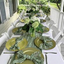 6/1 Set Sage Green Polyester Burlap Table Runner - 3.0M, Machine Made Rustic Boho Style Decor, Suitable For Wedding, Bridal Shower, Birthday, Anniversary, Bachelorette Party - Suitable For Halloween, Christmas, Valentine's Day - Princess Theme, Easy To Use And Reusable - Sage Green - View 7