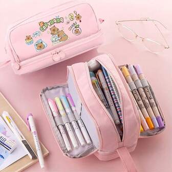 Capybara Desktop Pencil Case, Purple Cute Stationery Box, Cosmetic Organizer, High-Quality Girls' Stationery Box, Student Reward, Thanksgiving Gift, Christmas Present, Mystery Gift Large-Capacity Multi-Layer Pencil Case, Perfect For Back-To-School And Christmas Gifts