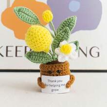 1pc Inspirational Potted Plant, Desktop Decor, Handmade Crocheted Flower, Mini Plant, Forget-Me-Not, Lily Of The Valley, Orange, Puff Flower, Sunflower, Cactus, Tulip Flower Handmade Warm Encouragement Card, Office Desk Decoration Room Decor Home Decor Ornaments Home Miniature Things