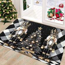 1 Pcs Christmas Custom Door Mat, Personalized Mat, Outdoor Or Indoor, Floor Entry Mat, Doormat, Holiday, Preppy, Black White Checker, Nutcrackers  24x16 Inch Abstract Art Mat, Creative Touch For Walls & Floors - A - Xem 2