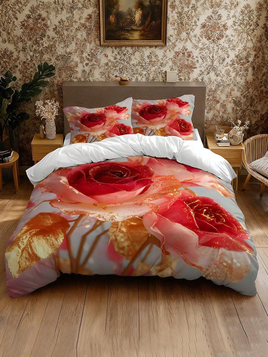 2/3pcs Floral Digital Print Brushed Duvet Cover Set, Soft & Comfortable, Suitable For Bedroom, Guest Room, Gaming Room, Hotel, Dorm, Can Be Used As Gift - Multicolor - View 1