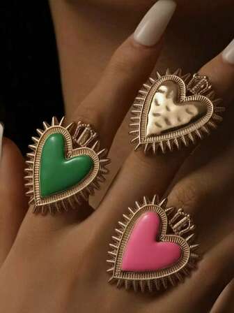 1 pièce Bague de style gothique exagérée en forme de cœur, bague réglable en forme de cœur creux rouge et noir, bague de couple unisexe, convient pour un port quotidien, cadeau de la Saint-Valentin