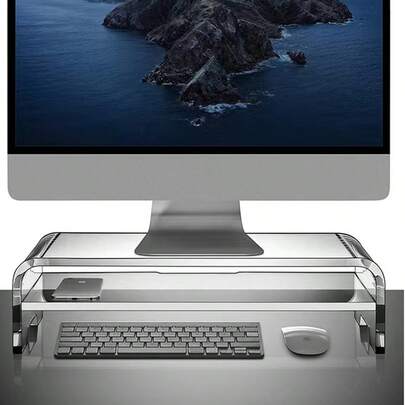 YESCUT モニタースタンド 机上台 透視デザイン&耐荷重25kg キーボード収納でスペース節約 プリンター台としても使用可能