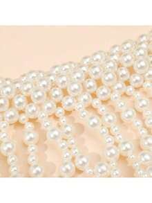 1pc Handmade Woven White Faux Pearl Necklace/Body Chain, Unisex, Beaded Necklace For Women, Suitable For Wedding, Party, Carnival, Fashion Show, Gift - STL007 - View 9