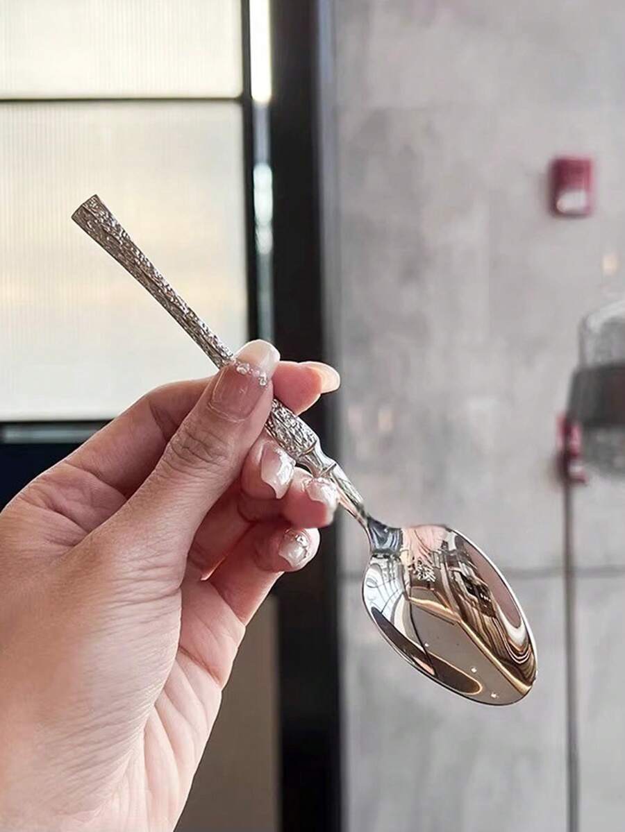 2/4/6/12 thìa cà phê/tráng miệng bằng thép không gỉ, thích hợp cho các buổi họp mặt gia đình, quà tặng ngày lễ, cà phê - Bạc - Xem 1