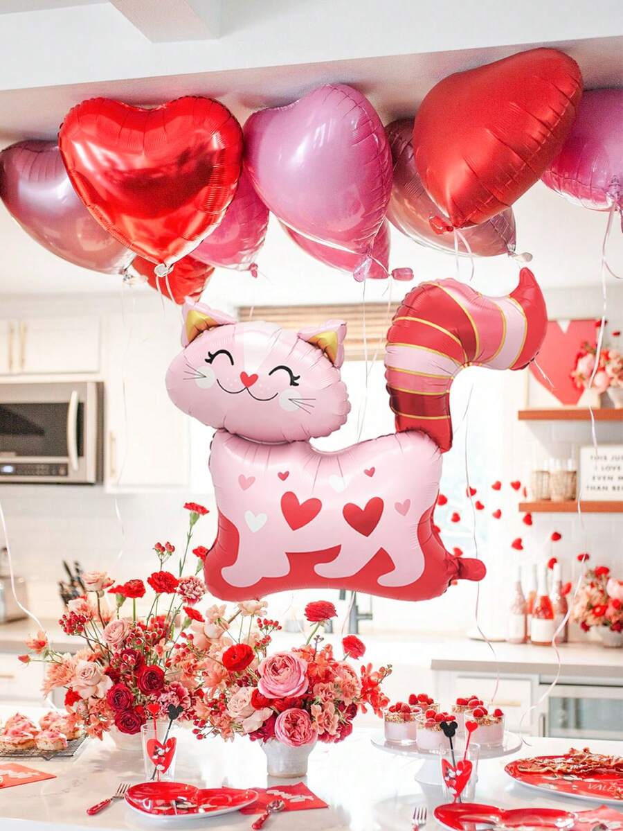 11 قطعة من بالونات القطط ذات الشكل القلبي الرومانسي، تشمل بالونات قطط قلبية باللون الوردي، بالونات قلبية من الرقائق المعدنية، مناسبة لحفلات الزفاف والأعياد الميلاد وخلفيات صور البوث وأعياد الزواج وعيد الحب وديكور الغرف الرومانسية والهدايا المفاجئة وديكورات الحفلات الداخلية - متعدد الألوان - مشاهدة 1