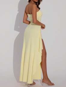 优雅露背时尚婚礼生日俱乐部派对礼服性感春夏情人节女装 - 黃色 - 查看 4