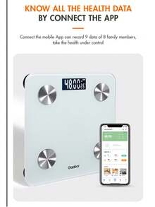 Báscula electrónica: panel de vidrio templado más grande para protección contra caídas; pantalla LED de alta definición para una visualización clara de los datos; cambio con un solo botón entre kilogramos y libras; interruptor de encendido/apagado automático para mayor comodidad y ahorro de energía; porcentaje de grasa corporal para indicadores de salud visibles. - Tipo de Enchufe A USA (110-127V) - Ver 4