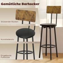 HOMCOM 3-Piece Bar Table Set With 2 Padded Stools, Faux Leather Upholstery, Backrest, Metal Frame, Brown - Brown - View 4