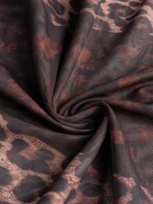 欧美风女装长袖短款连衣裙，豹纹半透明蕾丝设计迷你修身连衣裙，性感街头风时尚性感造型