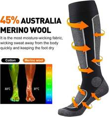 Calcetines de esquí de lana merino, 2 pares, calcetines térmicos cálidos, calcetines gruesos de invierno para esquiar, deportes de invierno al aire libre, hombre y mujer, 2 Pares |   Gris, 39-42 - 1 - Ver 3