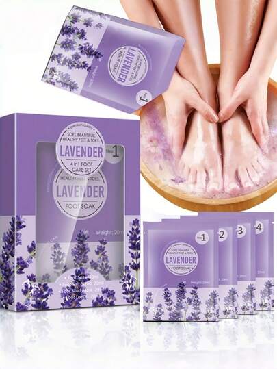 四合一足部护理套装，包含足浴盐、磨砂膏、足膜和润肤乳，独立包装，四季皆宜，母亲节礼物，送给妈妈的礼物，浴室装饰，秋季装饰，浴室配件，返校季礼物