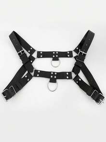 Men's Punk PU Leather Suspenders, Shoulder Strap, Chest Strap, Waist Belt, Casual Versatile Hiphop Body Chain, Fashion Party Outfit - Black - View 5