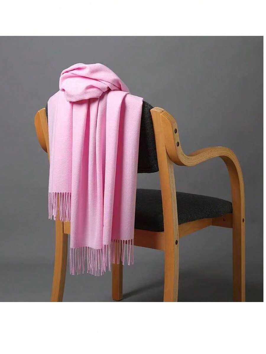 Stylish Casual Winter Scarf 230g With Fringes - 淺粉色 - 查看 1