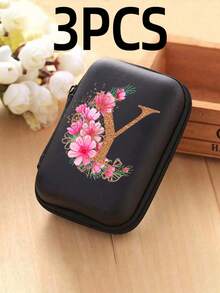 1 Stück Blumen A-Z Buchstaben PU Leder Aufbewahrungsbox, Kartenhalter, Ausweis/Namenskarten Organizer, geeignet für Reisen, Digitalzubehör, Kopfhörertasche - Verschiedenfarbig - Übersicht 23