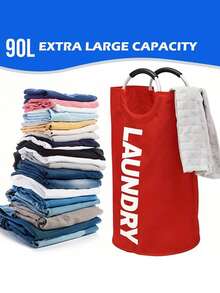 超大可折叠洗衣篮，采用坚固的铝合金框架——耐用且可折叠的洗衣篮，配有稳固的支腿，节省空间，适用于家庭、宿舍、浴室、洗衣房——采用耐用面料制成，是大家庭和公寓的理想之选——便携式洗衣篮，带提手，可折叠设计，方便收纳。洗衣袋、衣物袋、防水袋、收纳袋、衣物整理袋、衣物收纳袋、衣物袋、打包袋、旅行必备品、旅行收纳包 - 彩色 - 查看 4