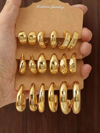 6-18件套时尚几何水滴形光滑耳环，适合日常佩戴和赠送亲友