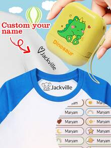 100张定制姓名贴纸 + 1个防水定制姓名印章，适用于衣物，个性化手写签名印章，定制卡通墨水姓名印章，无需熨烫，可重复使用，可爱，色彩鲜艳，可定制，个性化，独特，是送给他/她、家人、朋友的理想礼物 - 風格A - 查看 15