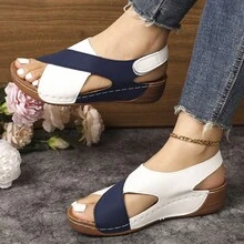 Giày sandal hở mũi đế dày cho nữ, giày đi biển thoải mái, thường ngày - xanh và trắng - Xem 5