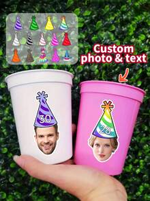 12/24/40pc Custom Face Photo Birthday Hat Stickers - Personalized Photo And Age Birthday Stickers,Customized Face Stickers, Birthday Decorations, Personalized Face Stickers, Face Birthday Stickers,Faces Stickers,Personalized Gifts,Customized Christmas Gifts,Christmas - Multicolor - View 8