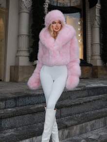 Pink Fur Coat  Ropa De Invierno Mujer Fur Coat Women Winter Clothes For Women Fur Coat Christmas Outfit Women Fur Jacket Pink Fashion High-End Fur Coat For Women's Jacket, Artificial Fur Coat, Winter Pink Fox Fur Plush Top, Suitable For 2025 Autumn-Winter New Girl Style.