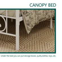 Metal  Four-Poster Canopy Bed Frame With Headboard And Footboard Sturdy Slatted Structure No Box Spring Needed - 白色 - 查看 5