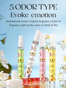 1/5瓶装（5 x 10毫升）香氛喷雾，多层提神喷雾，持久留香，释放优雅花香柑橘木香，适用于室内、室外、约会、派对、聚会、节日、居家、办公等场合，也是馈赠亲朋好友的理想之选。