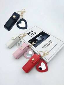 1pc Mini Lipstick Case With Mirror, Portable Pu Leather Keychain Lipstick Holder - Pink Makeup Bag Make Up Organizer Lipstick Holder Gift For Thanksgiving For Girl Women Mom Lipstick Pouch Women Gifts Girl Gifts Girlfriend Gifts. 1pc Solid Color PU Leather Lipstick Holder Bag With Heart Shaped Mirror Women's Makeup Keychains.,Gifts For Women,Christmas Gifts,Gift Ideas For Women